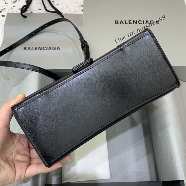 Balenciaga專櫃爆款女士小號手提包 巴黎世家牙籤紋黑帶鑽沙漏包 fyj1790